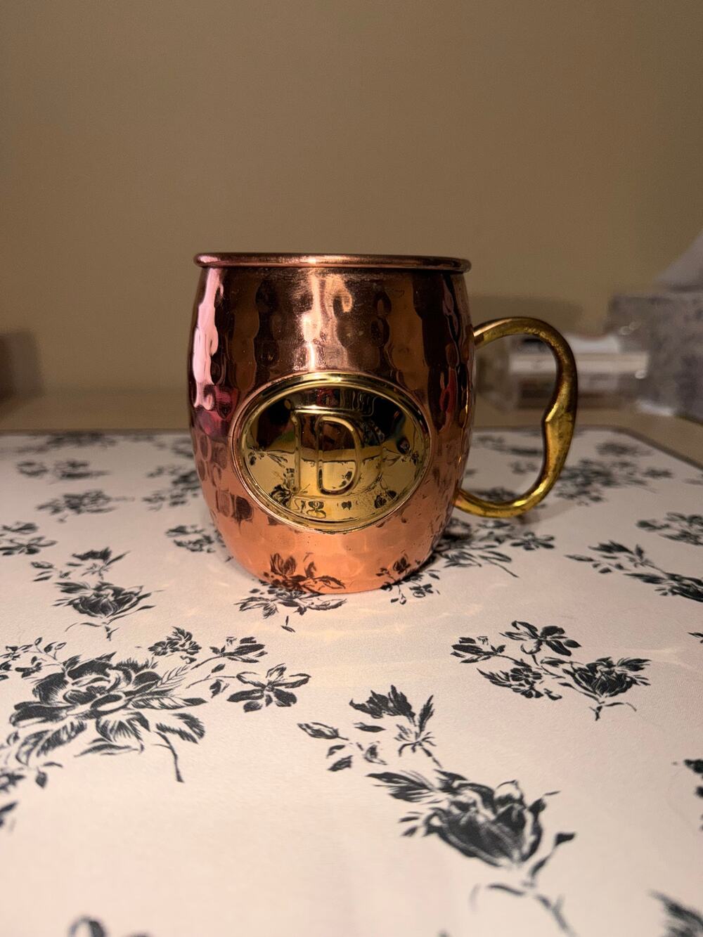 Godinger Monogram D Hammered Copper Moscow Mule Mug Brass Handle Barware